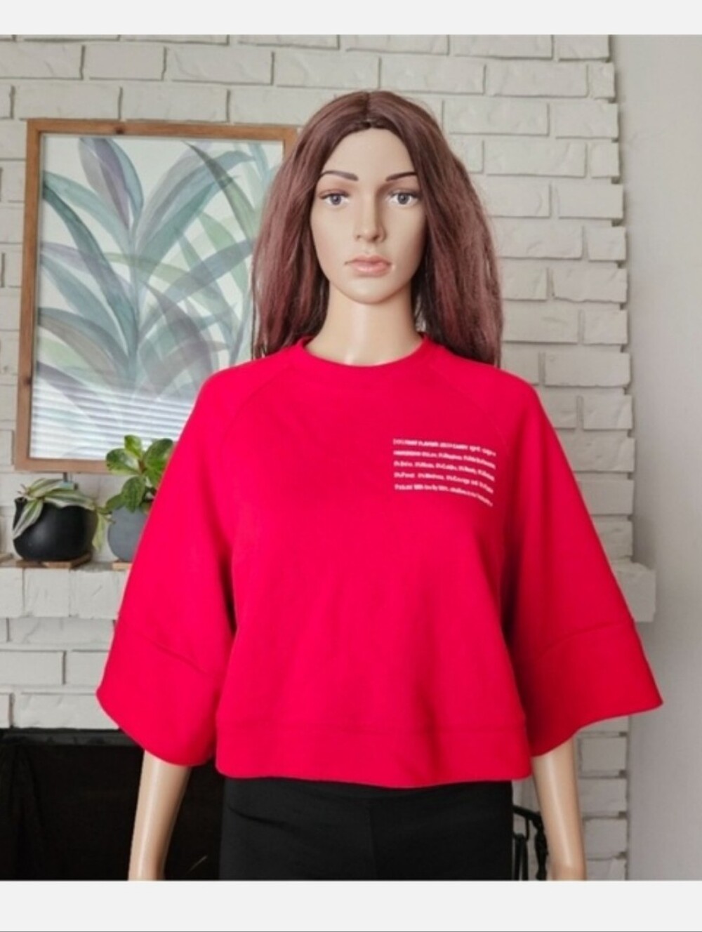 Ottod'ame Red Sweater Top Crop Tee Half Sleeves Size 4 Loose Fit